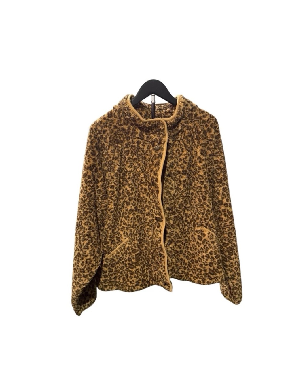 Lucky Brand Leopard-Print Teddy Jacket - Brown/Gold Trim
